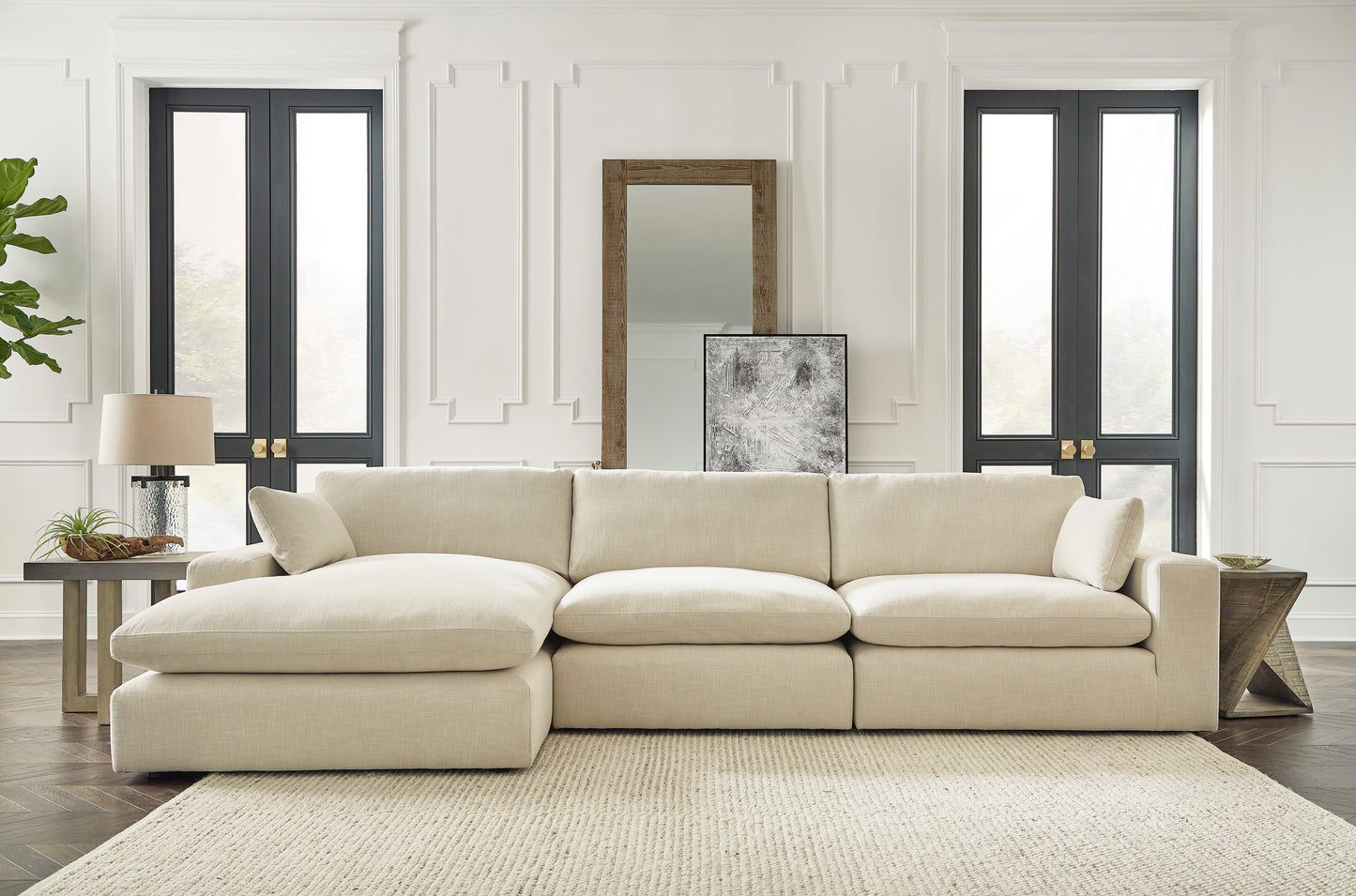 Linen- Hued 3-Piece Left Side Sectional with Chaise