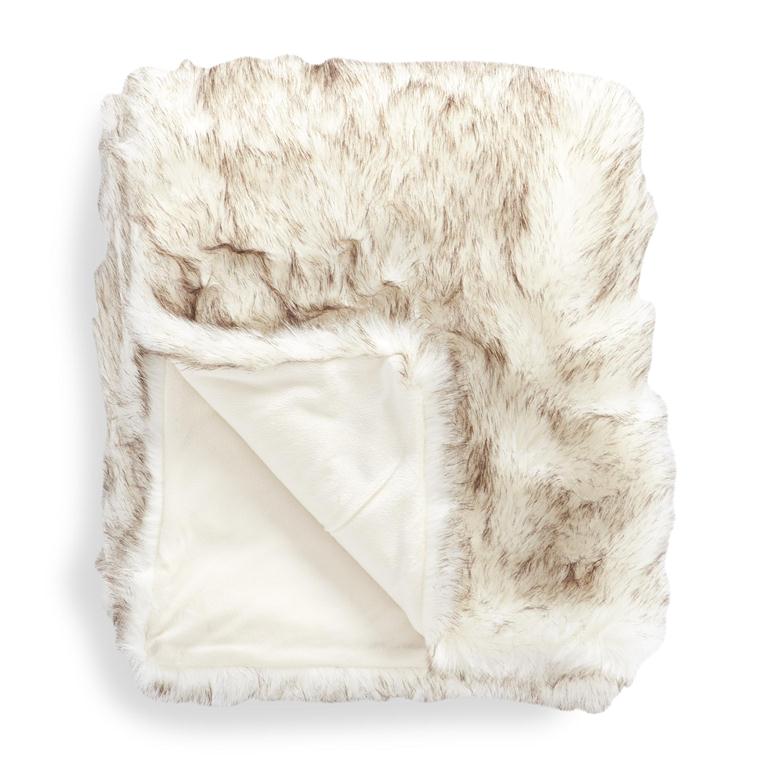 60 INCH CREAM FAUX FUR THROW BLANKET