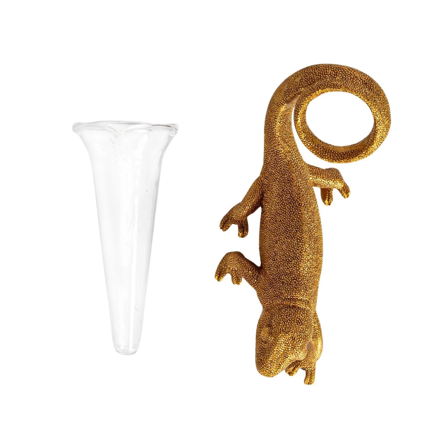 Resin Chameleon w/ Glass Vase, Gold Finish