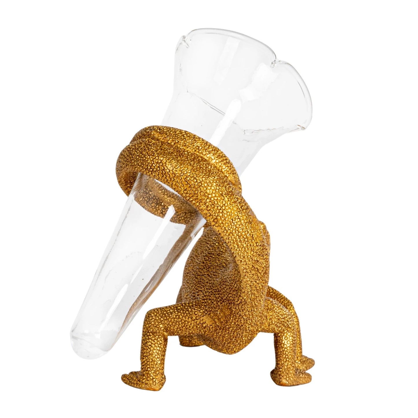 Resin Chameleon w/ Glass Vase, Gold Finish