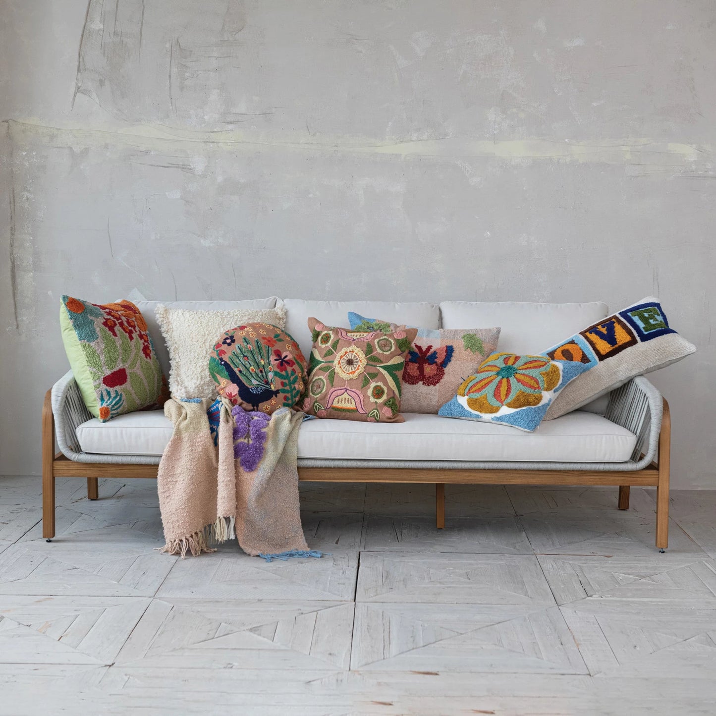 Fabric Tufted Indoor/Outdoor Lumbar Pillow "LOVE