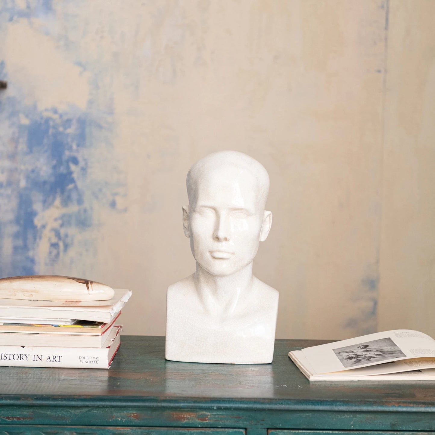 Stoneware Vintage Reproduction Bust, Crackle Glaze