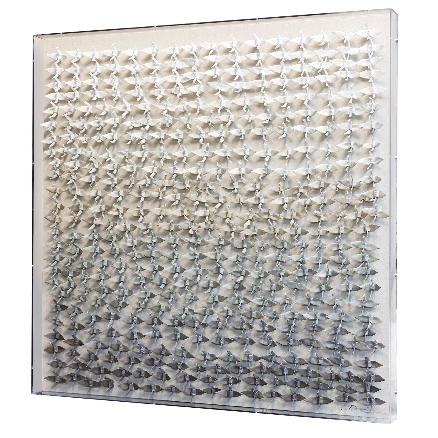 Ombre Gray Origami Paper Cranes | 3.5 inch Acrylic Box