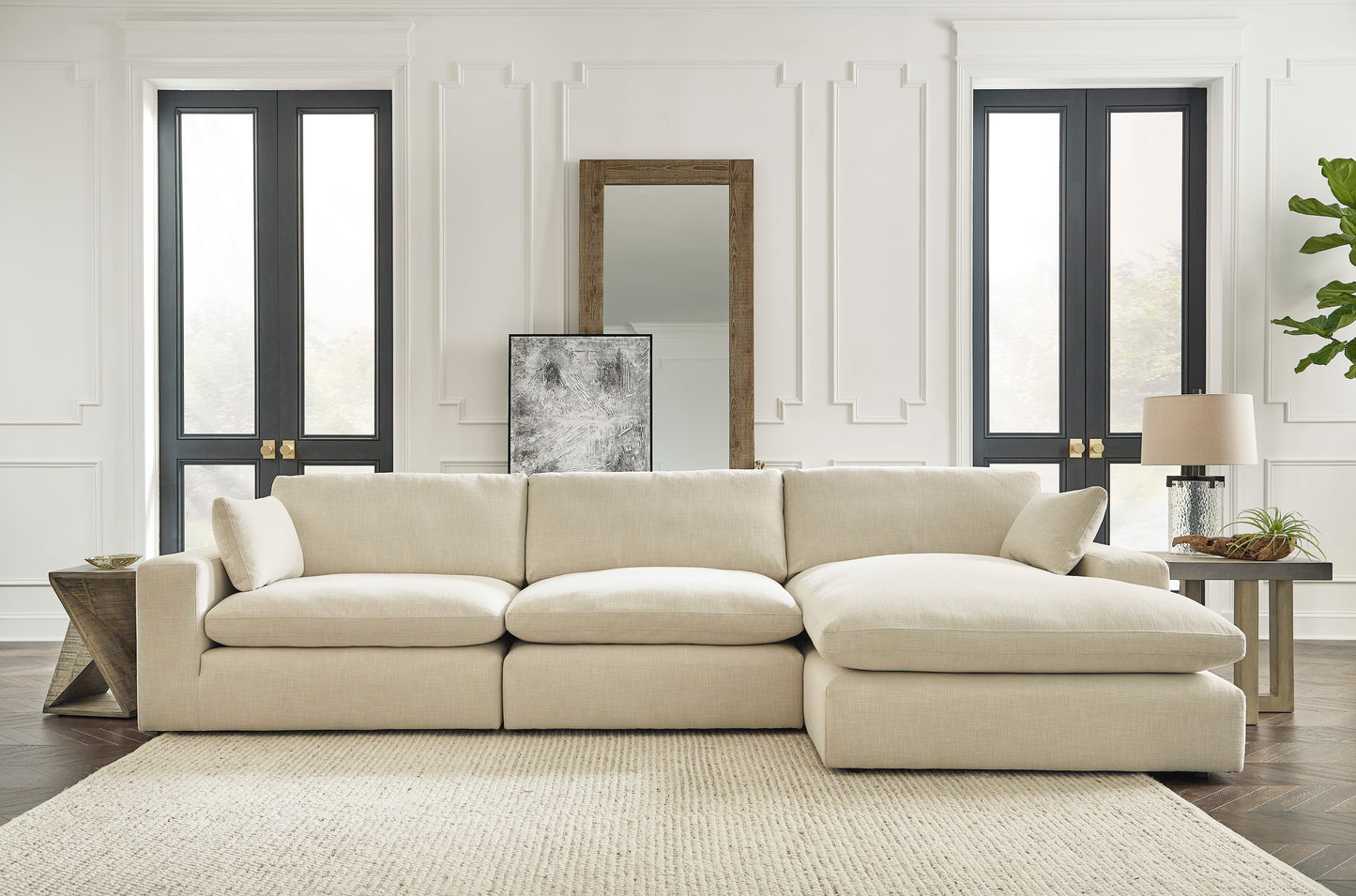 Linen- Hued 3-Piece Right Side Sectional with Chaise