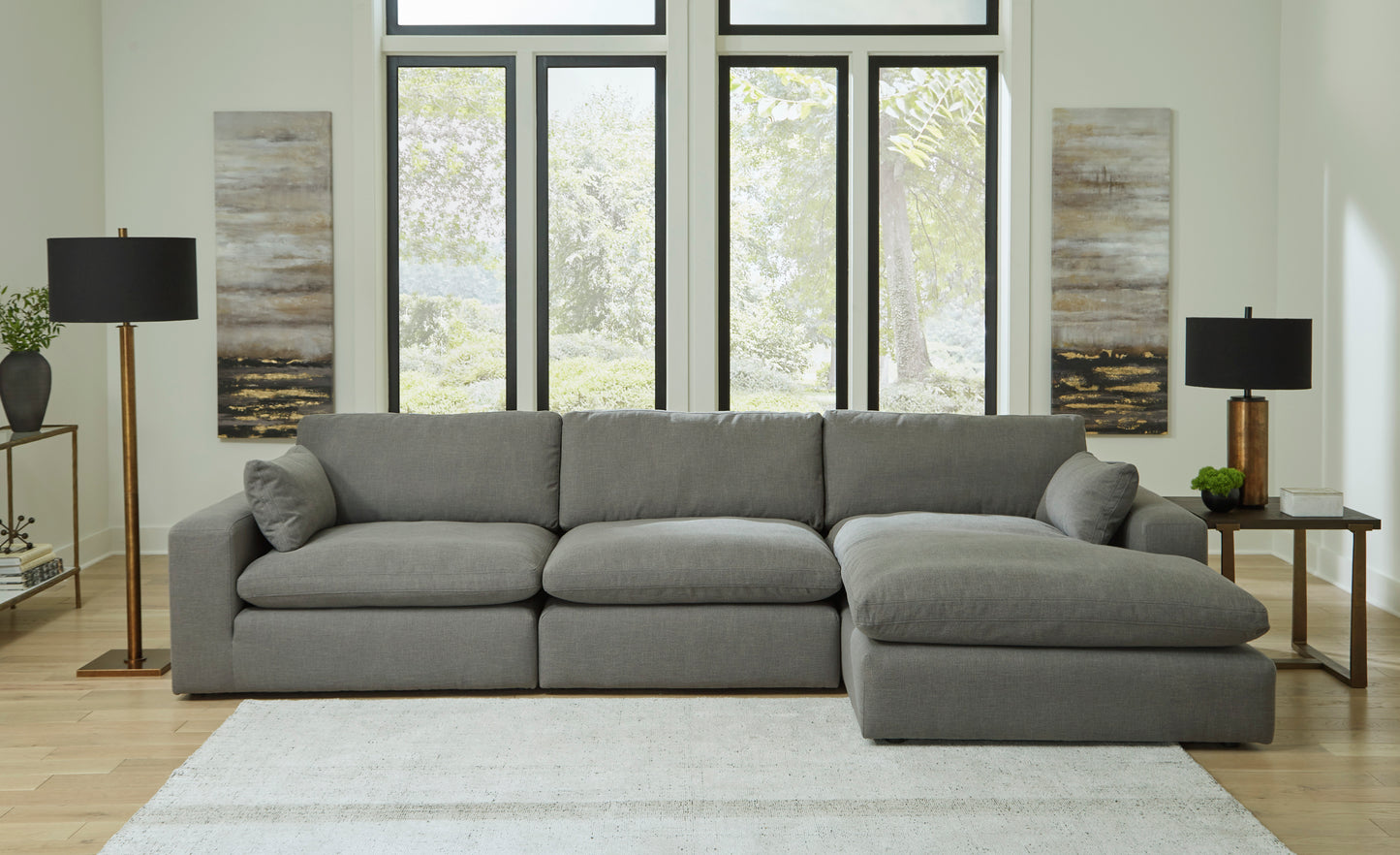 Linen- Hued 3-Piece Right Side Sectional with Chaise