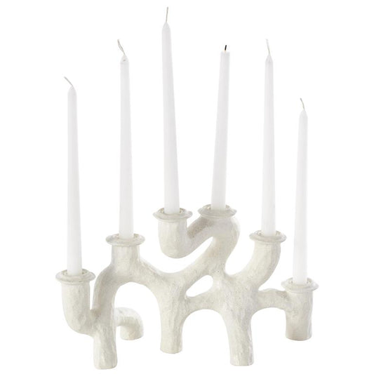 CREAM RESIN ABSTRACT TEXTURED CURVY CANDELABRA