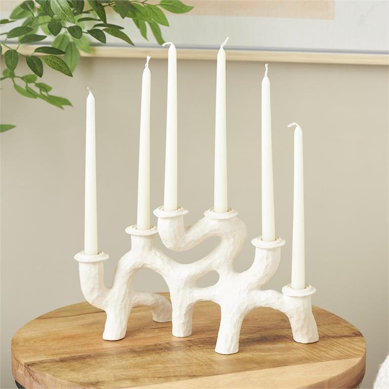 CREAM RESIN ABSTRACT TEXTURED CURVY CANDELABRA