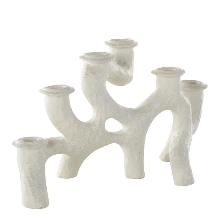 CREAM RESIN ABSTRACT TEXTURED CURVY CANDELABRA