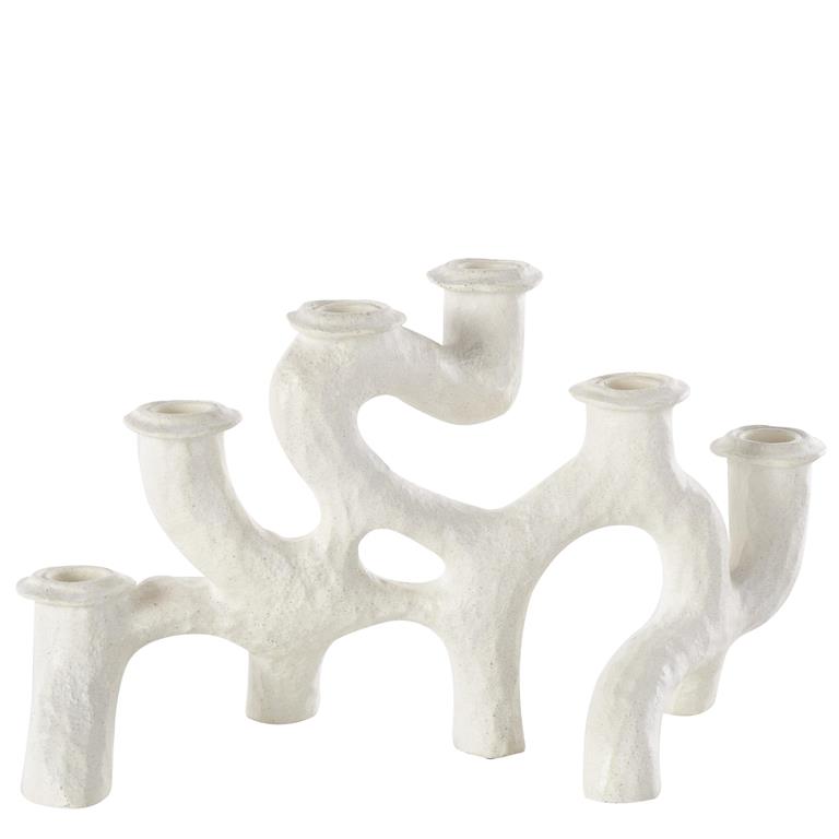 CREAM RESIN ABSTRACT TEXTURED CURVY CANDELABRA