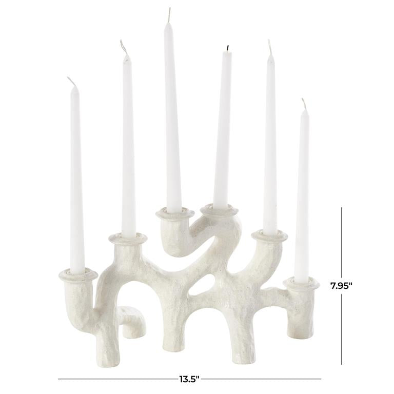 CREAM RESIN ABSTRACT TEXTURED CURVY CANDELABRA