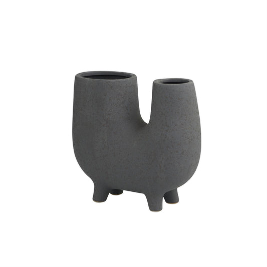 DARK GRAY CERAMIC ABSTRACT U-SHAPED VASE WITH SMALL FEET