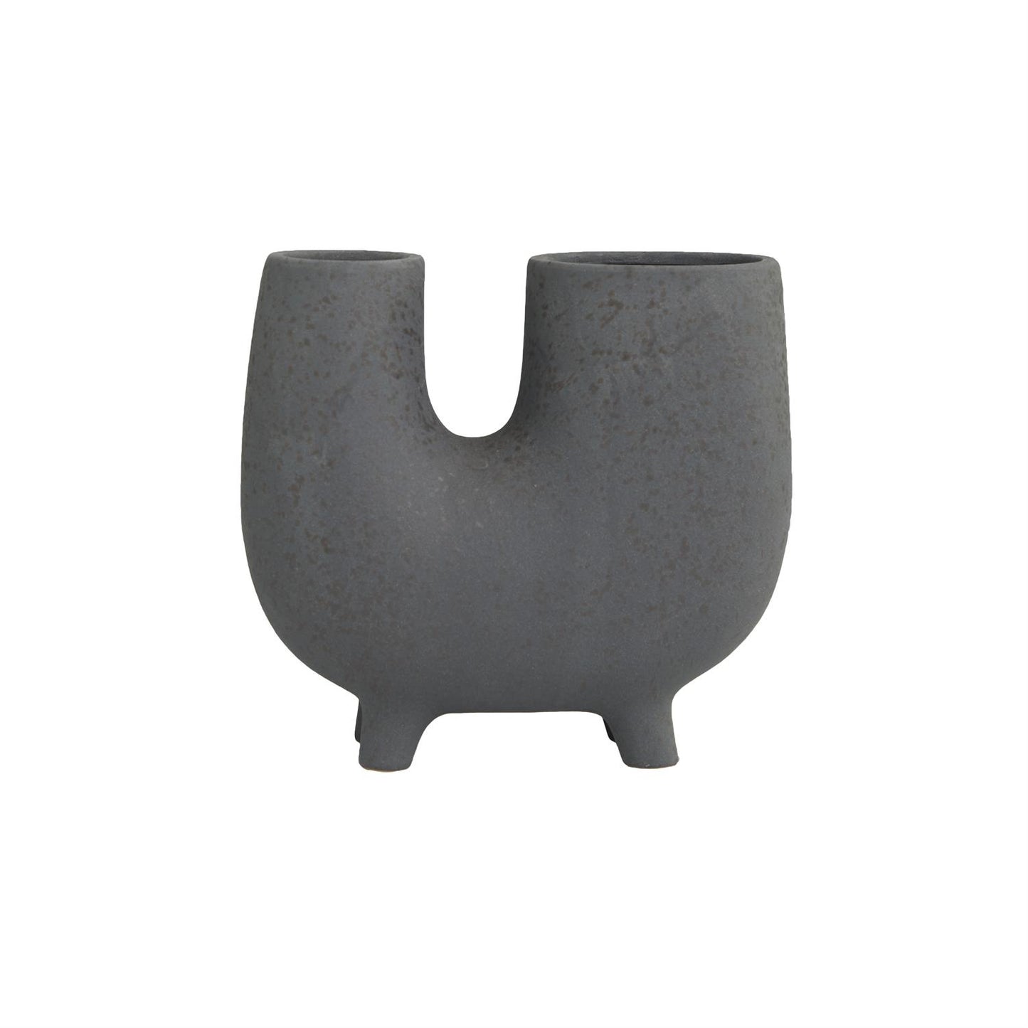 DARK GRAY CERAMIC ABSTRACT U-SHAPED VASE WITH SMALL FEET