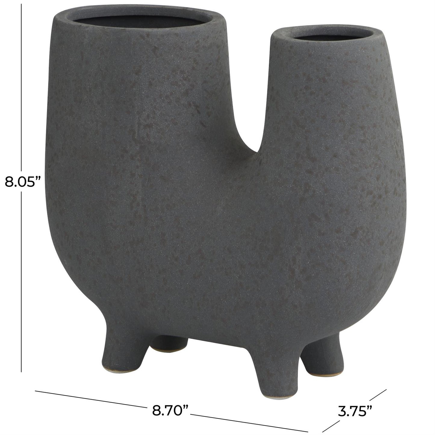 DARK GRAY CERAMIC ABSTRACT U-SHAPED VASE WITH SMALL FEET