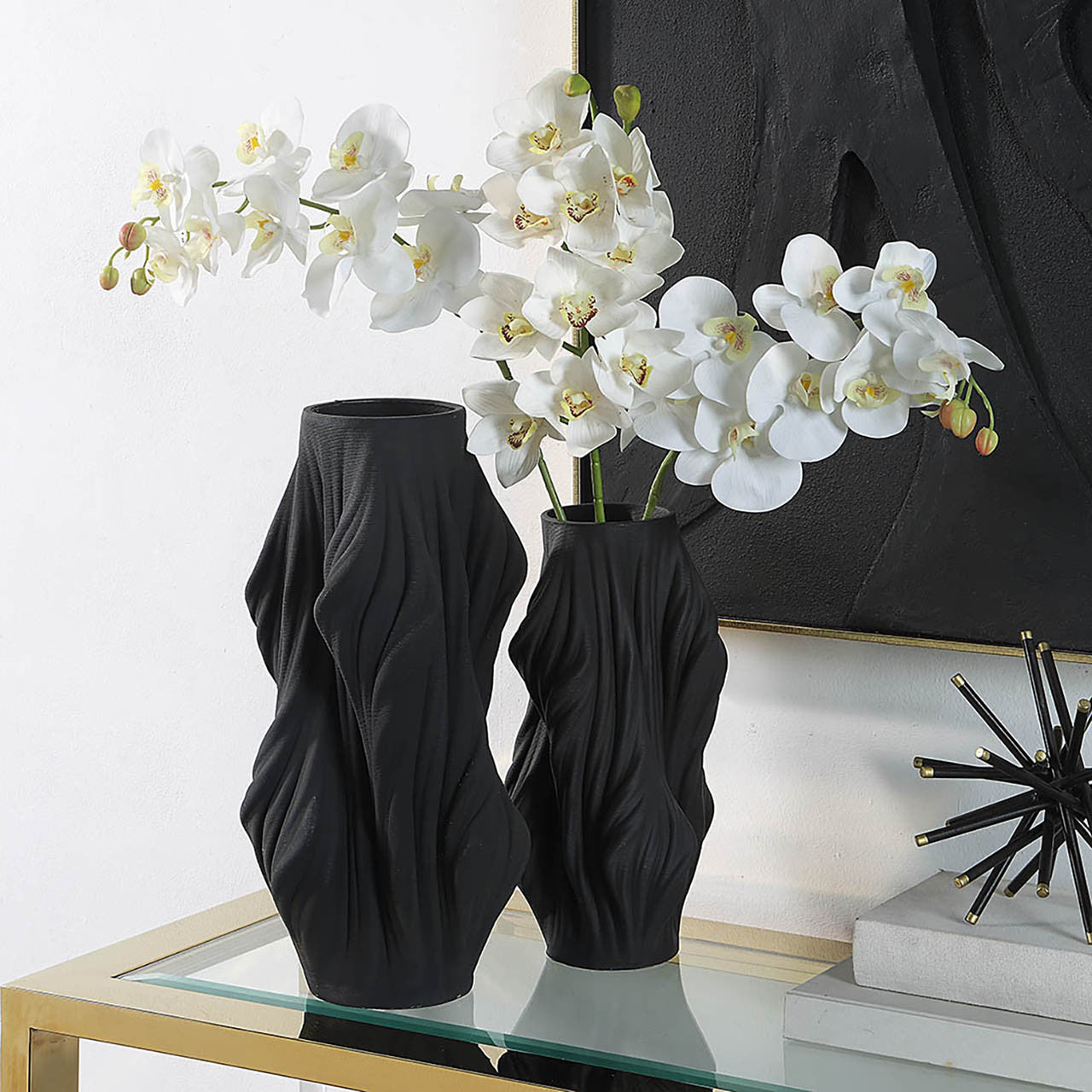 Vase Black Porcelain Tall 9.5"x8.5"x18"