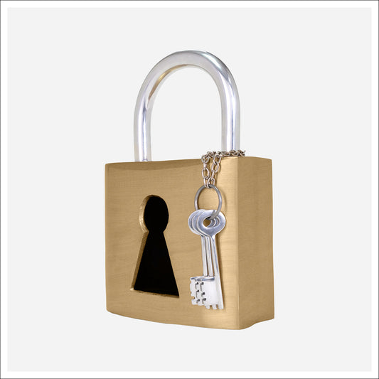 Drake Padlock Gold and Silver Sculpture, 14"h