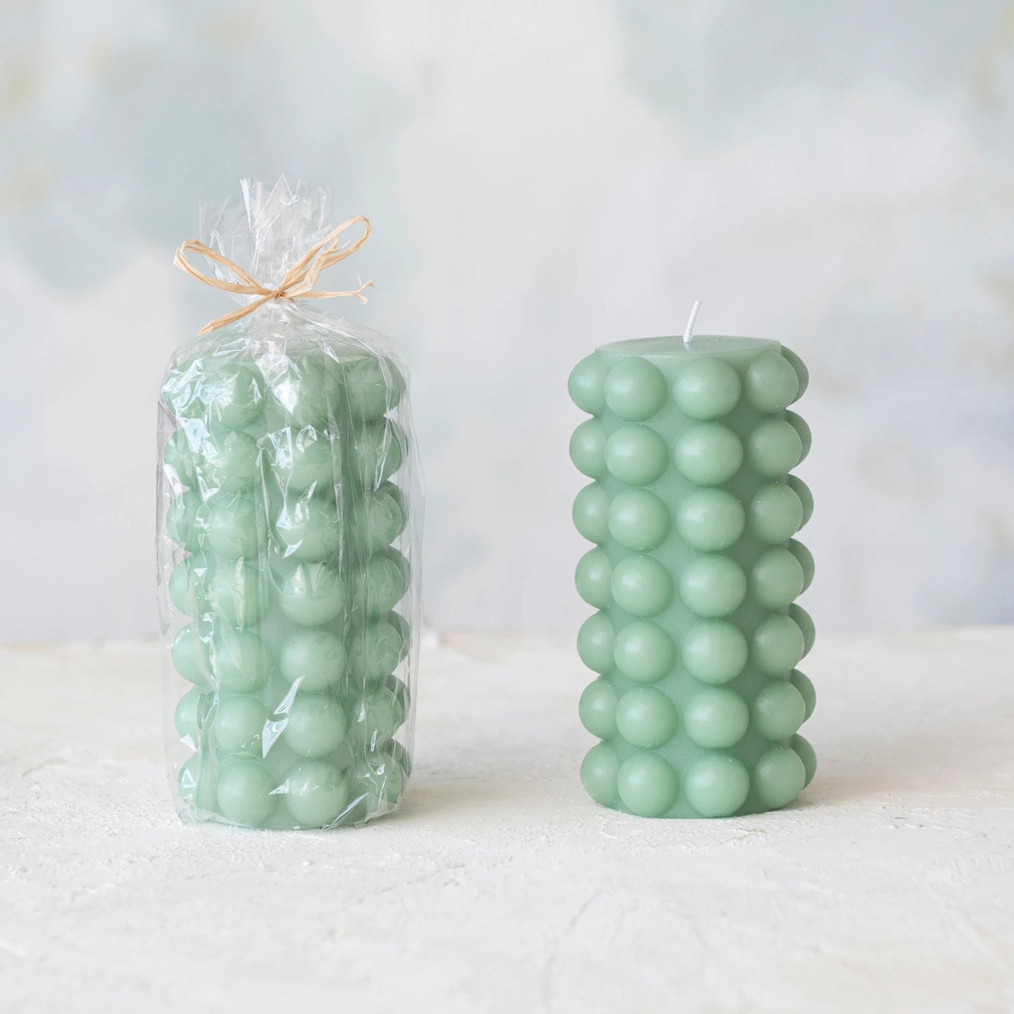 Unscented Hobnail Pillar Candle, Mint Color (Approximate Burn Time 50 Hours)