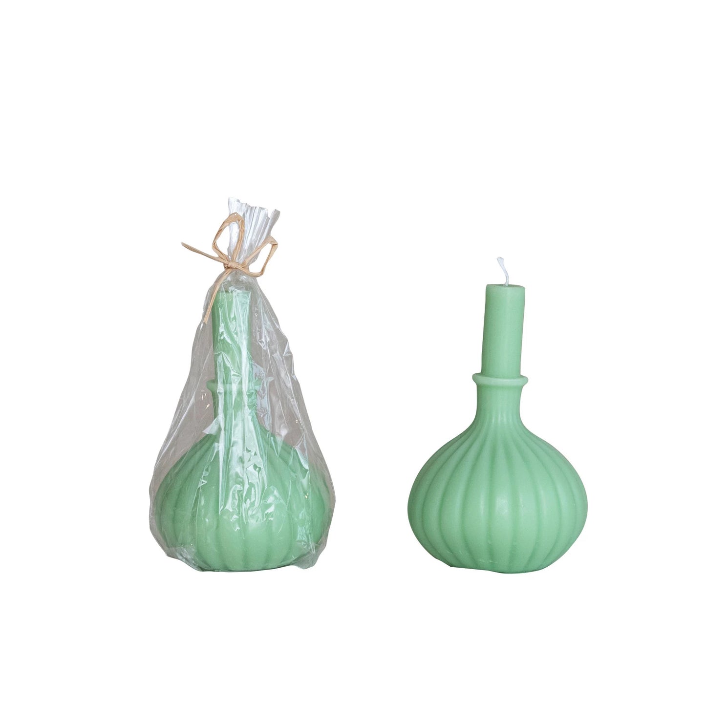 Unscented Taper in Pleated Vase Shaped Candle, Mint Color