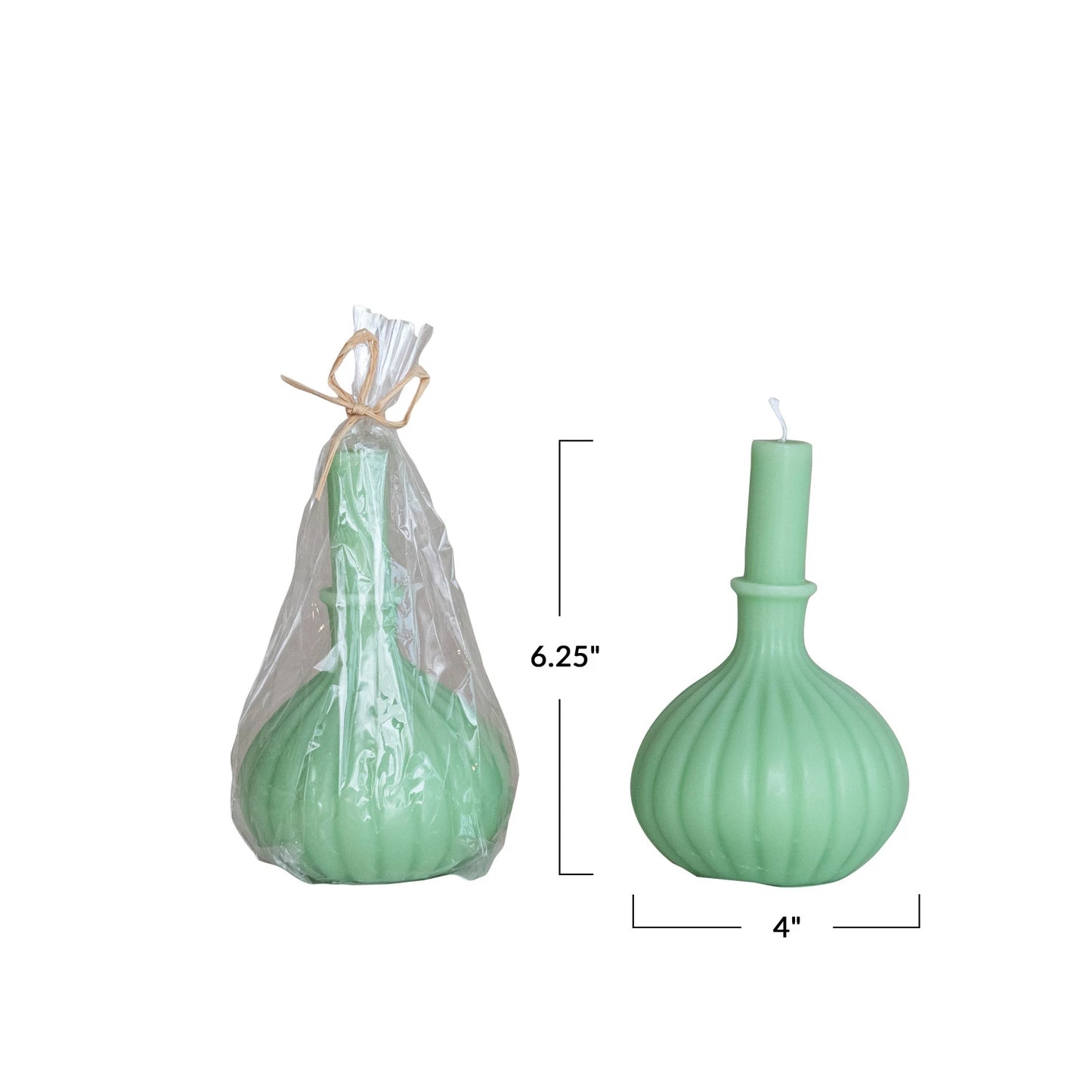 Unscented Taper in Pleated Vase Shaped Candle, Mint Color