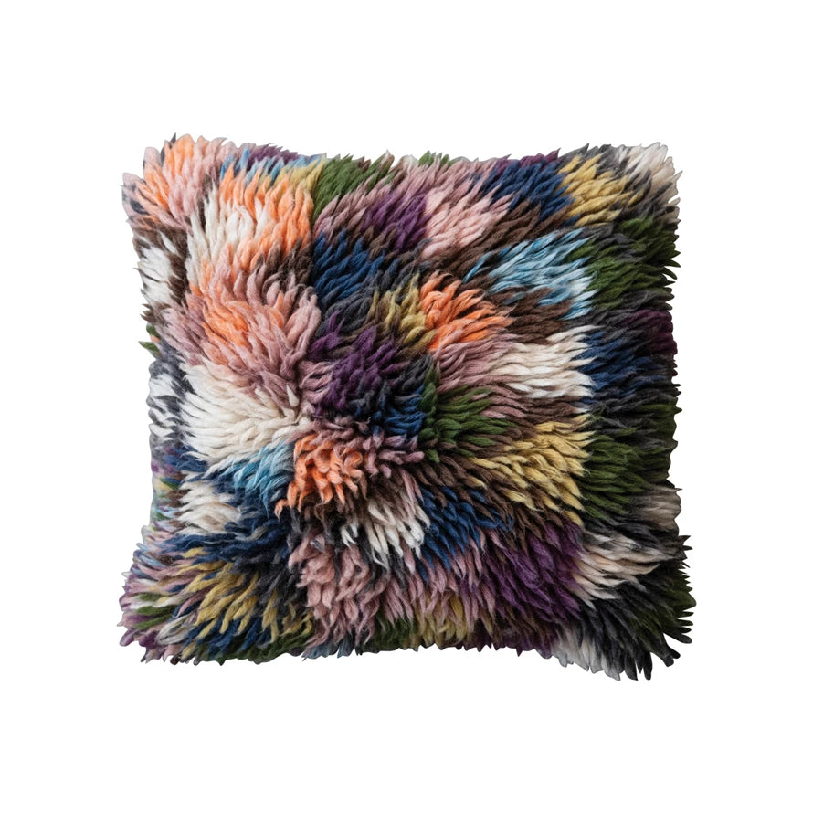 20" Square Woven Wool Shag Pillow