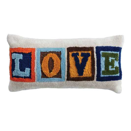 Fabric Tufted Indoor/Outdoor Lumbar Pillow "LOVE