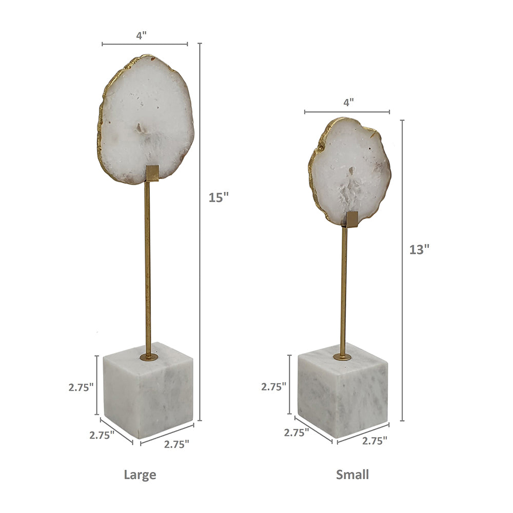 White Agate Decorative Statuaries with Gold Aluminum Stand and Marble Pedestal 82944