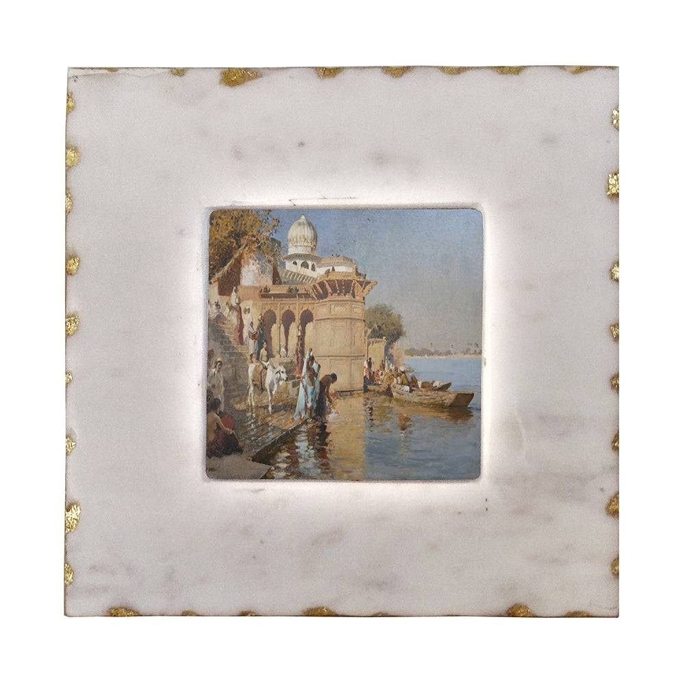 White Marble Photo Frame with Gold Trim 4x4