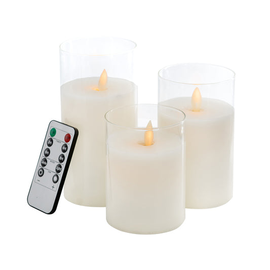 S/3 Real Flame-Effect LED Wax Candles Light With Remote Timer