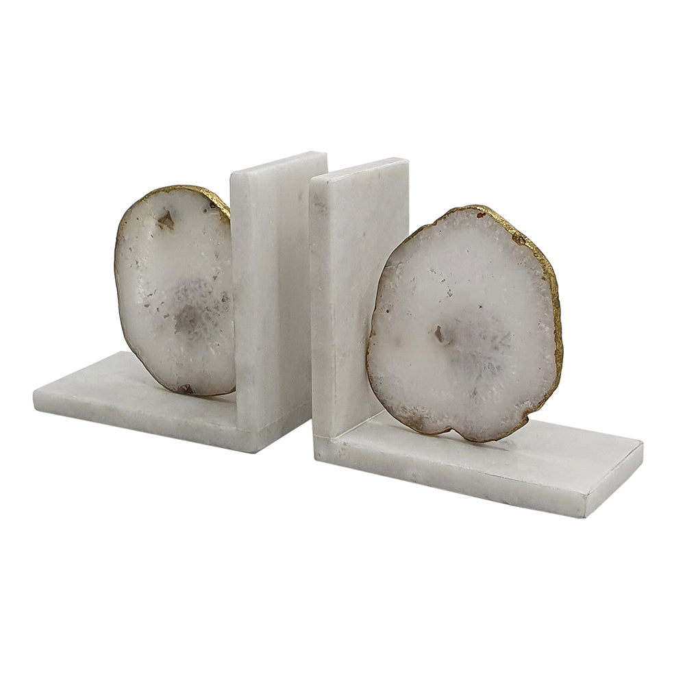 Polished White Agate and Marble Bookends