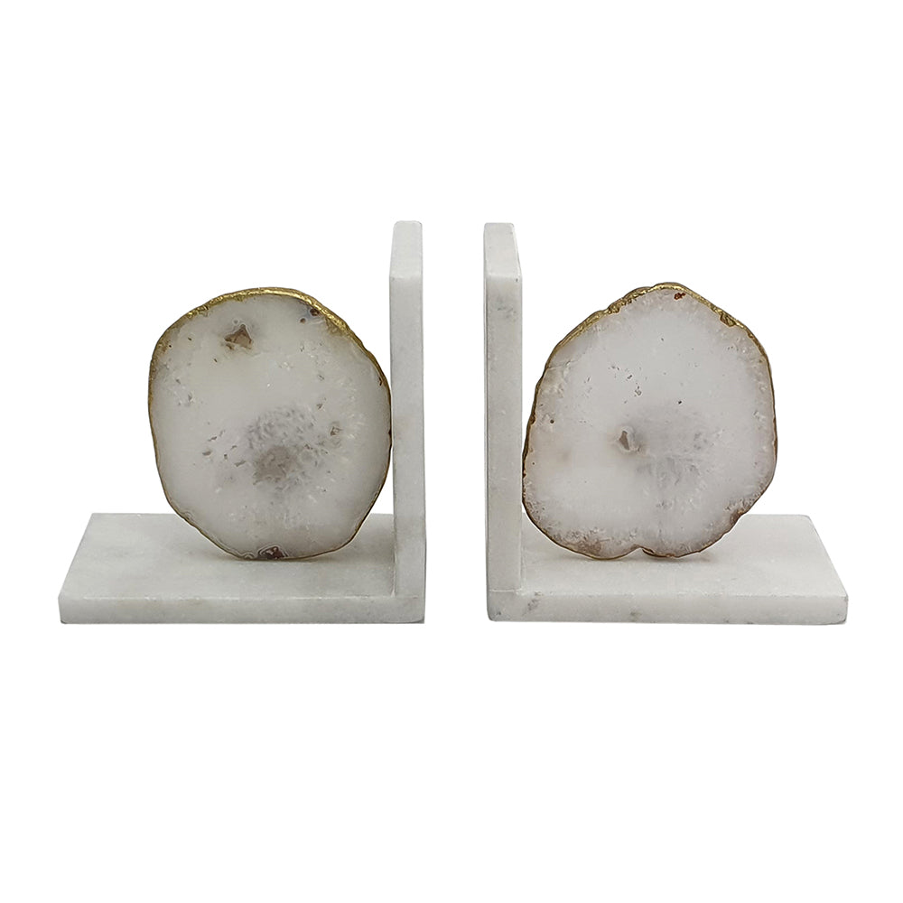 Polished White Agate and Marble Bookends