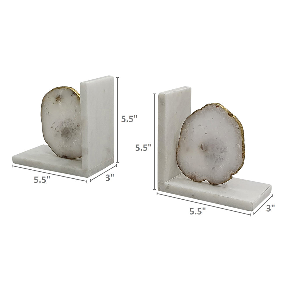 Polished White Agate and Marble Bookends