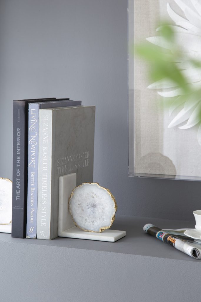 Polished White Agate and Marble Bookends