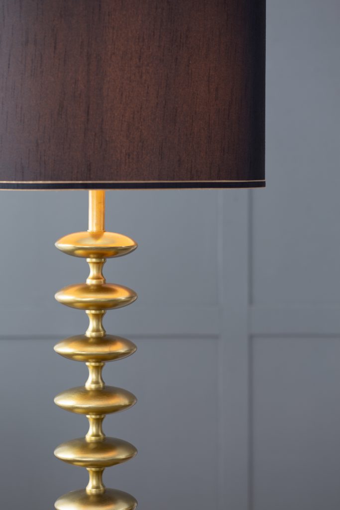 Gold and Black Floor Lamp with Contemporary Disc