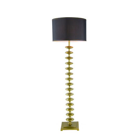 Gold and Black Floor Lamp with Contemporary Disc