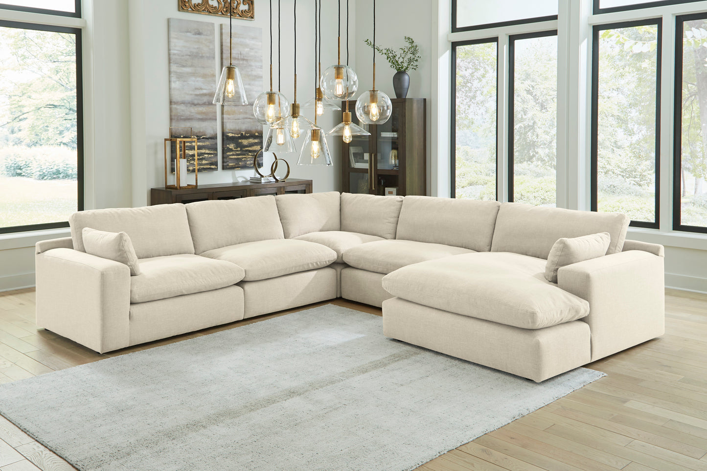 Linen- Hued 5-Piece Sectional with Chaise