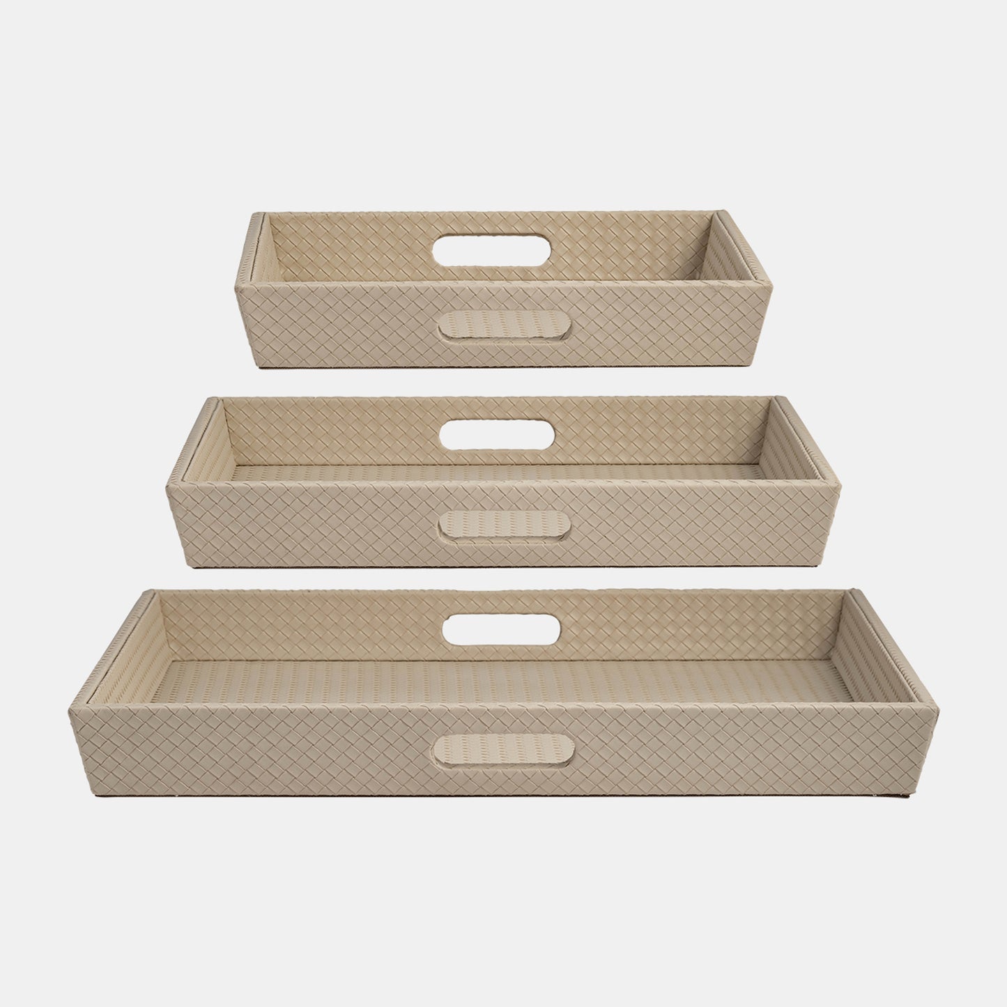 Leather/wood Diamond weave Trays, Tan