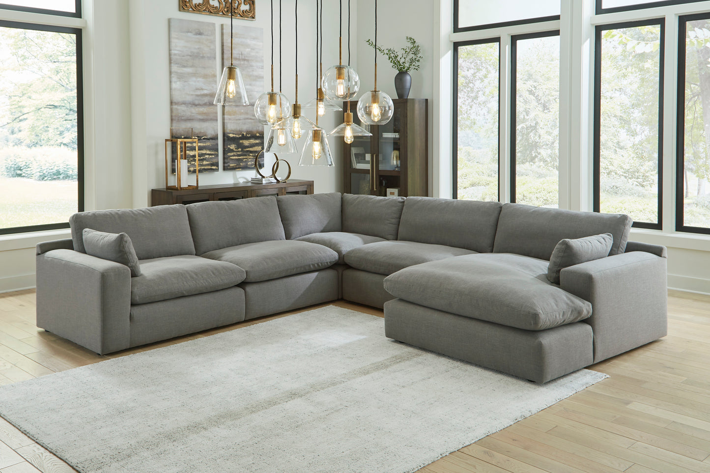 Linen- Hued 5-Piece Sectional with Chaise